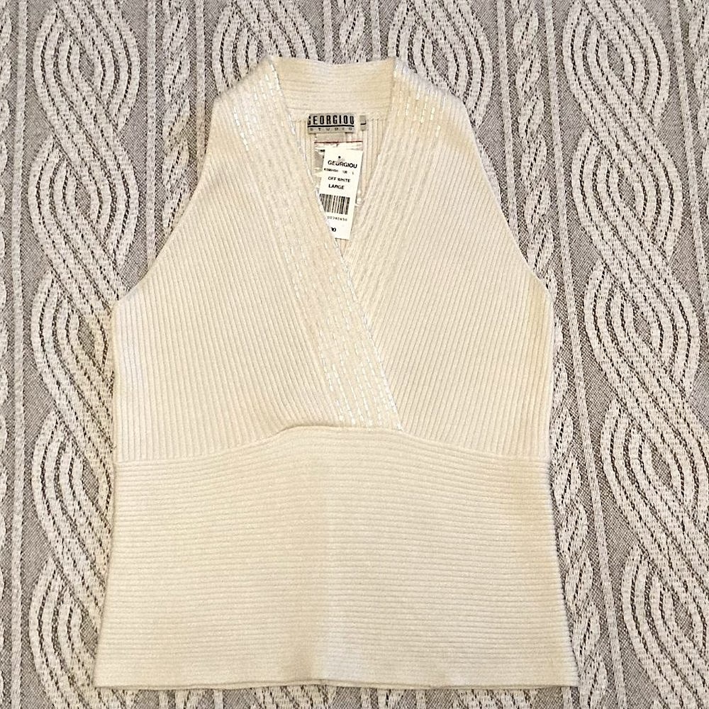 Silk White V-Neck Sleeveless Blouse Size Large NWT